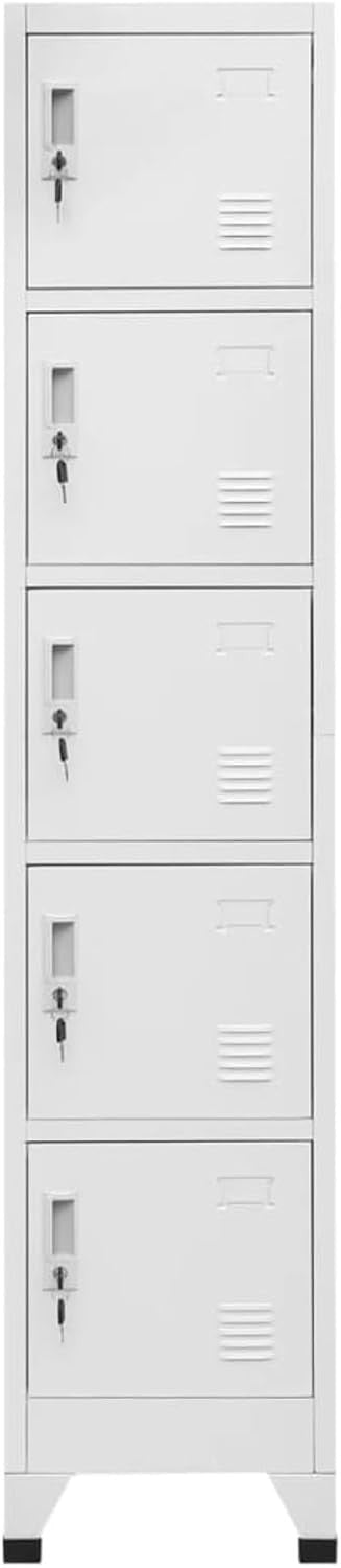 5 Door Grey Metal Locker Cabinet Lockable Steel Storage Cupboard Office Gym