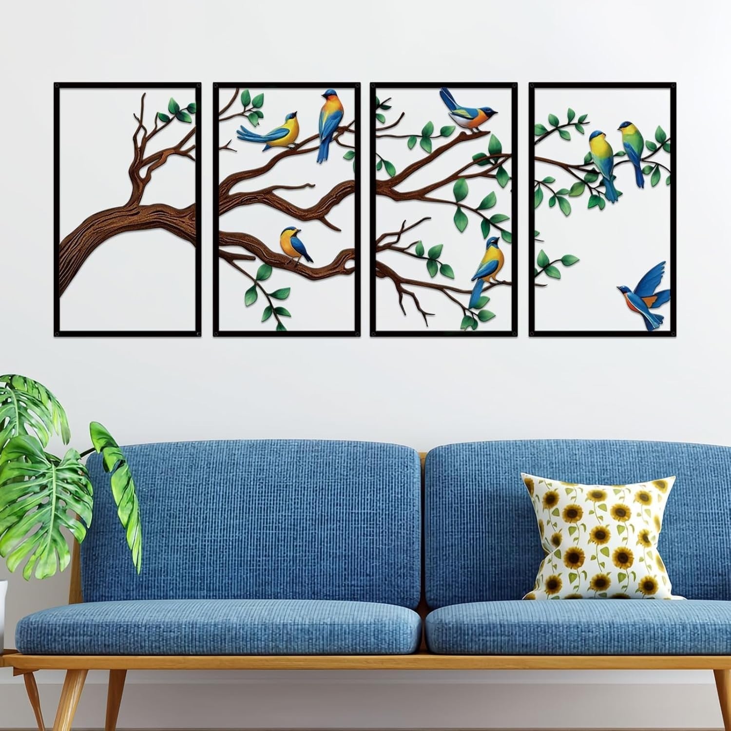 4Pc Metal Birds Branch Wall Art Tree of Life Outdoor Indoor Decor