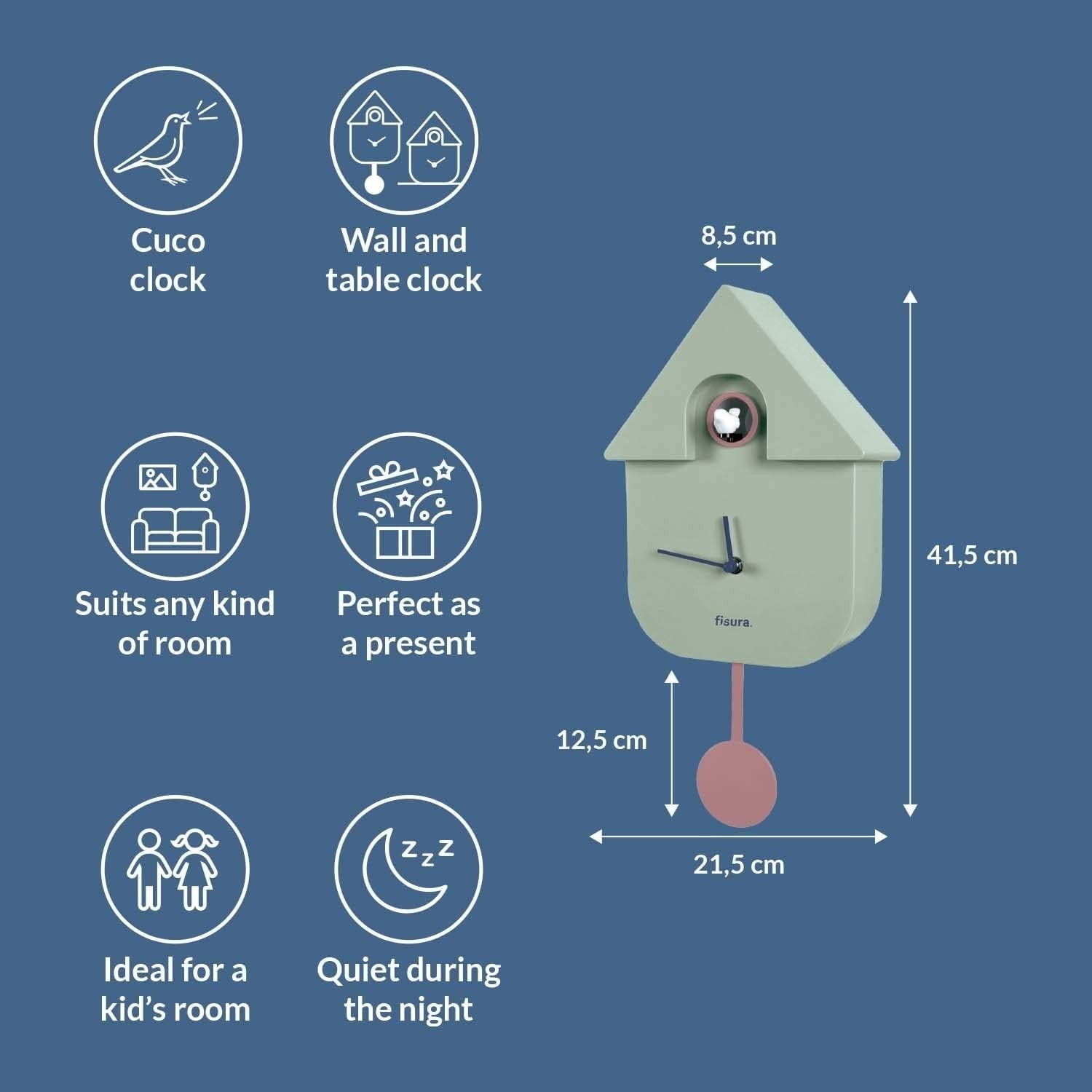 Modern Mint Pendulum Cuckoo Wall Clock | Silent, Battery Powered, Stylish Decor
