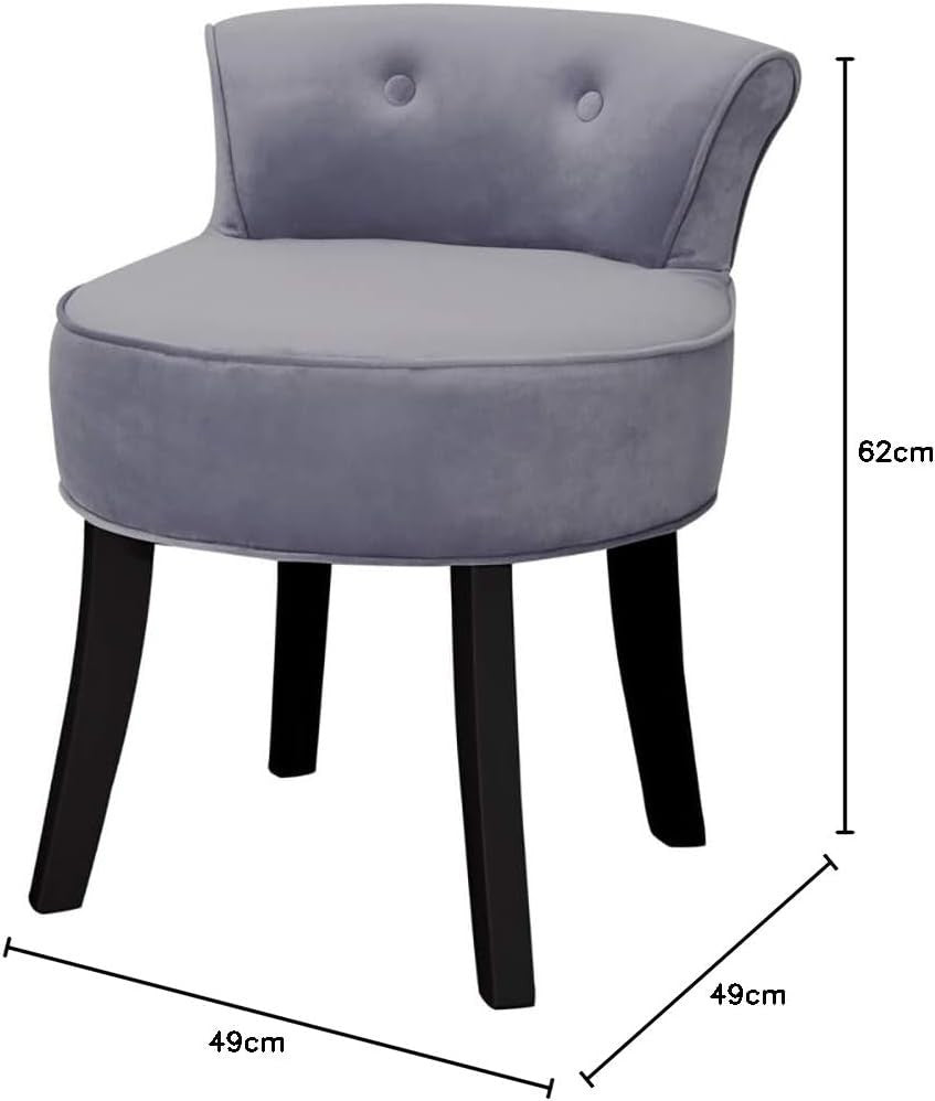 Light Grey Velvet Low Back Dressing Table Stool with Wooden Legs