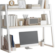2-Tier Desktop Bookshelf Hutch Space-Saving Desk Organizer Shelf White
