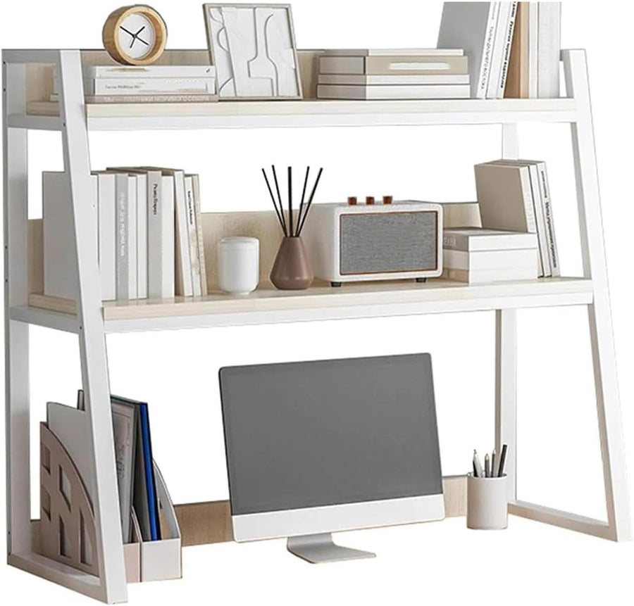 2-Tier Desktop Bookshelf Hutch Space-Saving Desk Organizer Shelf White