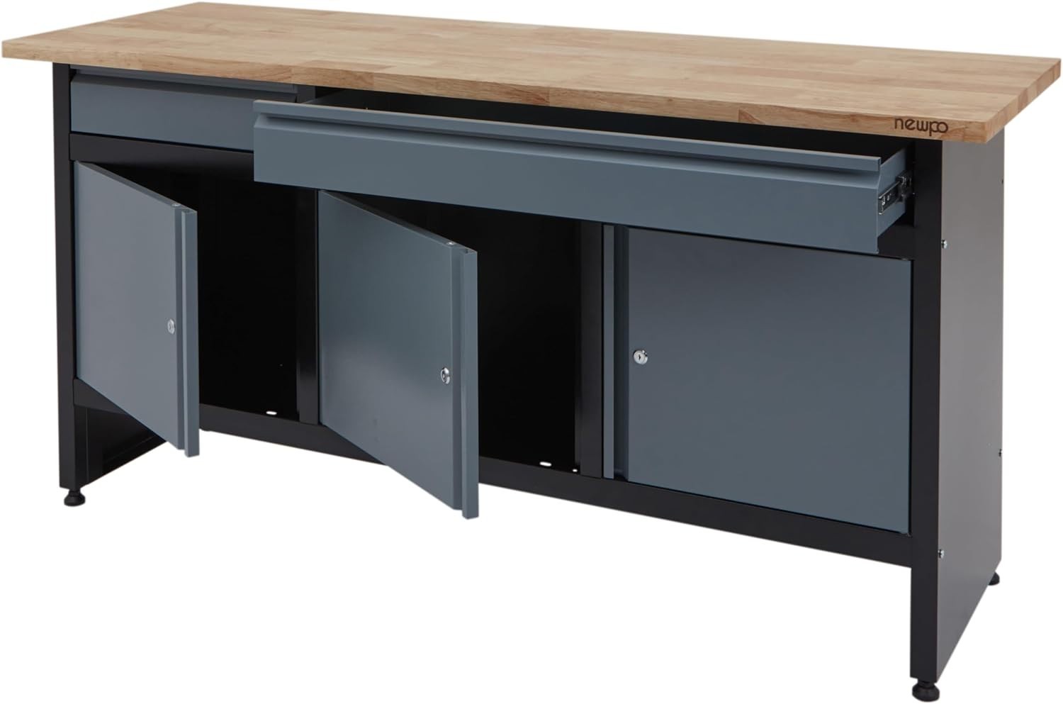 1709mm Garage Workbench 2 Drawers + Triple Cupboard 300kg Solid Wood Top