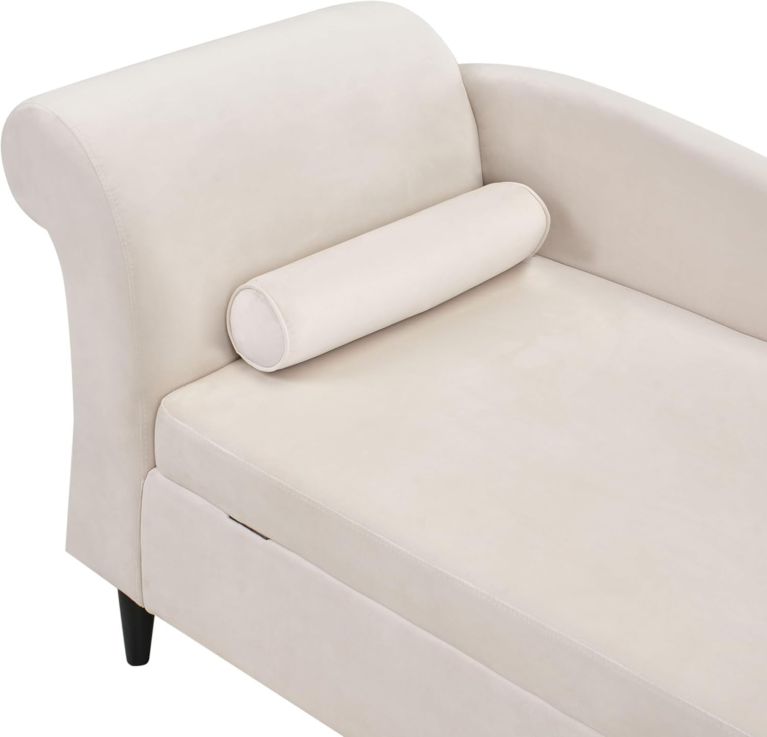 Left Hand Velvet Chaise Lounge with Storage Beige Upholstery for Living Room