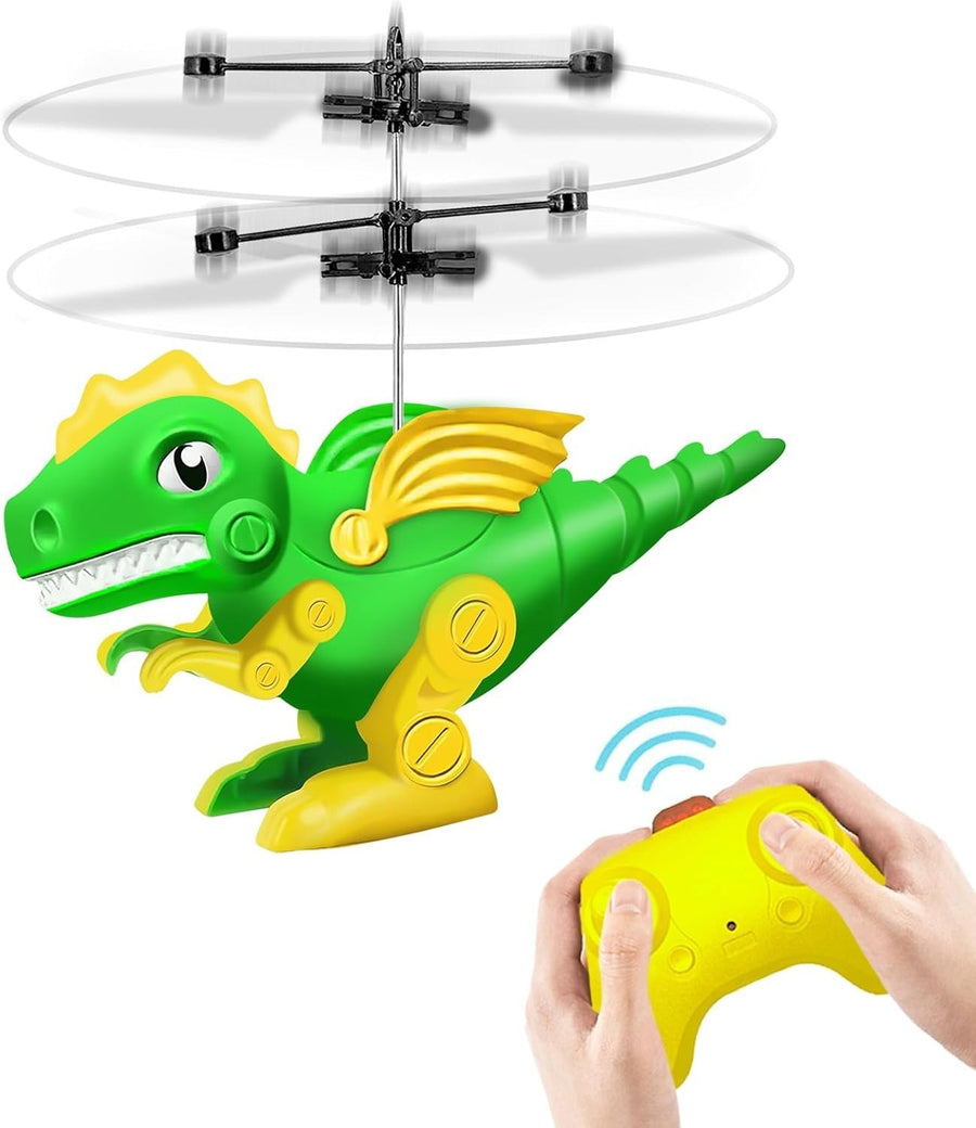 RC Dinosaur Helicopter Toy for Kids 6+, LED Lights, Indoor/Outdoor Drone