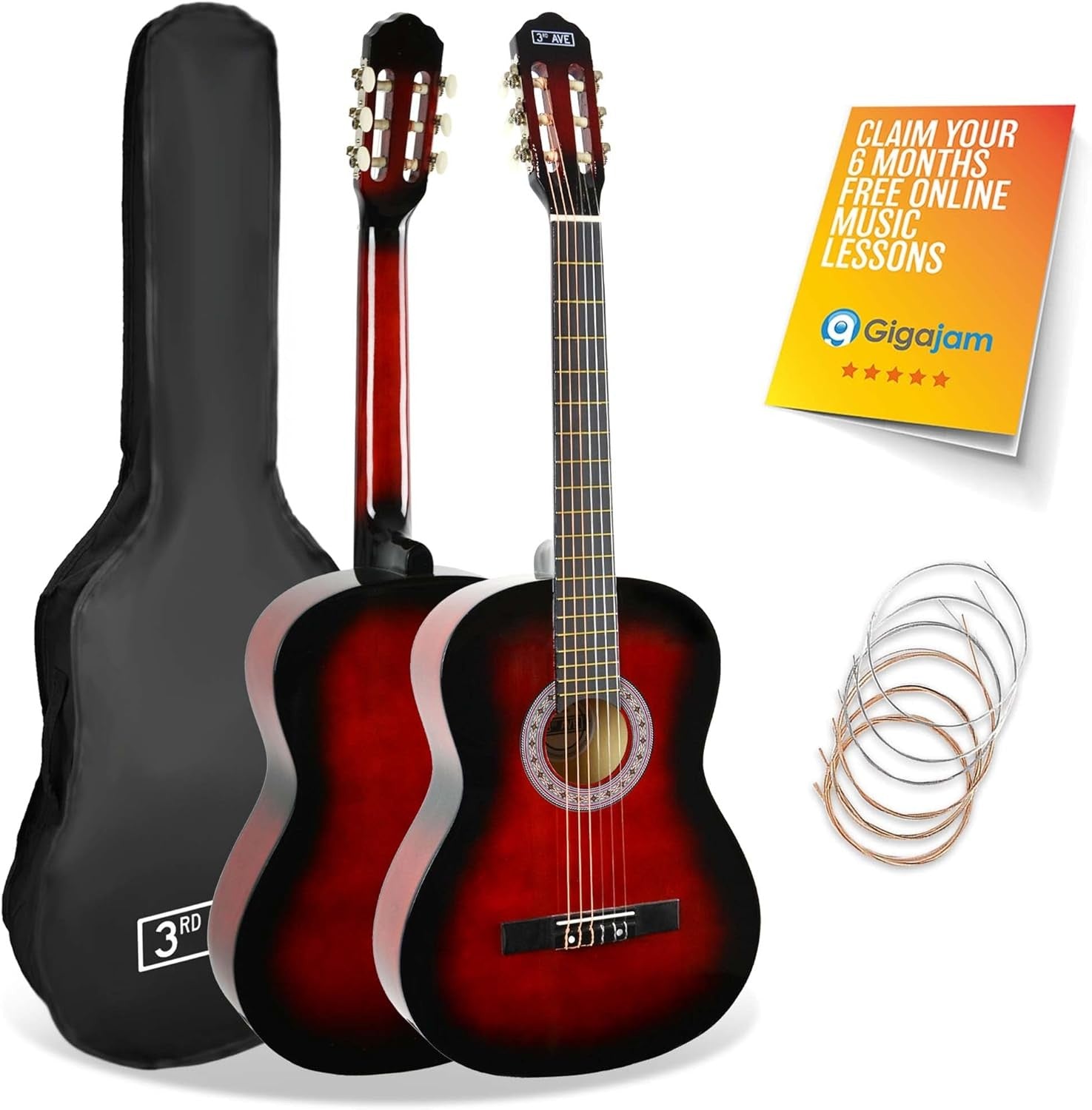 3/4 Kids Classical Guitar Nylon String Starter Pack Red w/ Bag