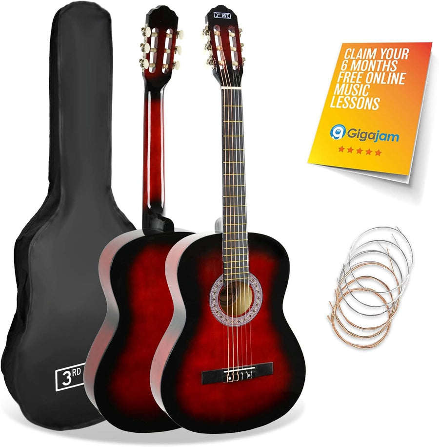 3/4 Kids Classical Guitar Nylon String Starter Pack Red w/ Bag