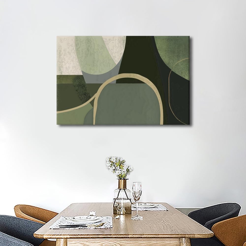 Olive Green Geometric Canvas Wall Art Framed 16x24in