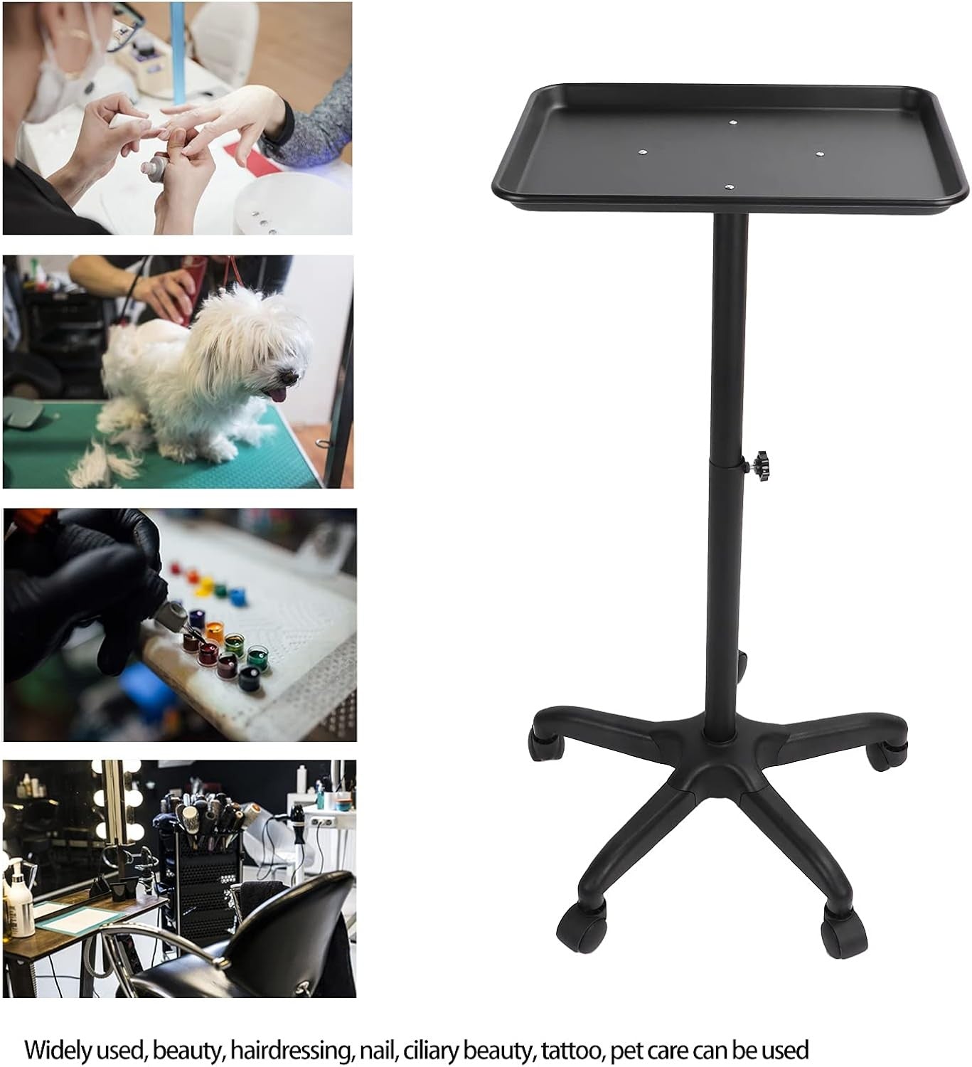 Salon Tray Cart with Wheels Adjustable Height Tattoo Beauty Trolley Stand