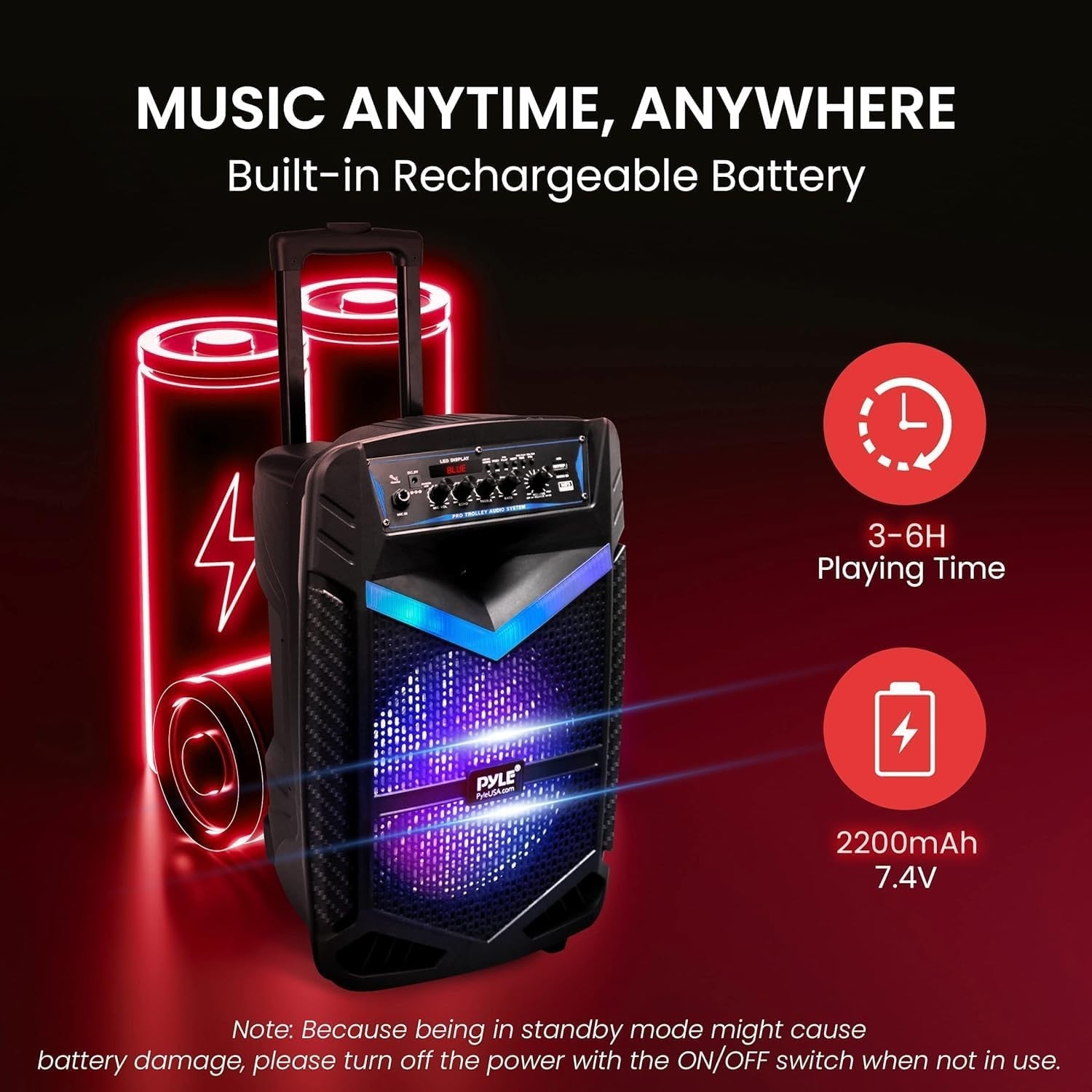 Portable PA Speaker 600W Bluetooth DJ System w/ Mic USB SD Lights