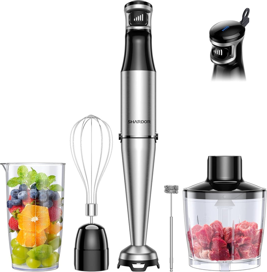 1200W Hand Blender Set 5-in-1 Stick Mixer Whisk Chopper Beaker Turbo Speed