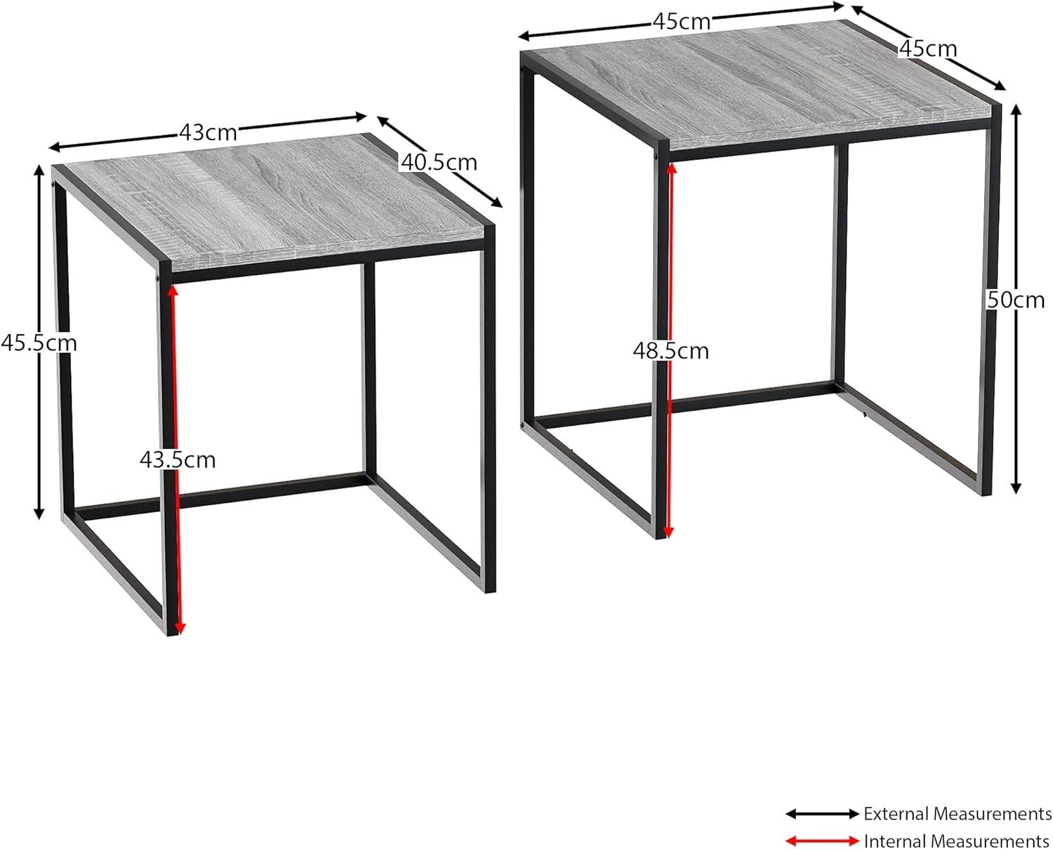 2x Grey Industrial Nesting Tables Set Metal Frame Engineered Wood Side End Coffe