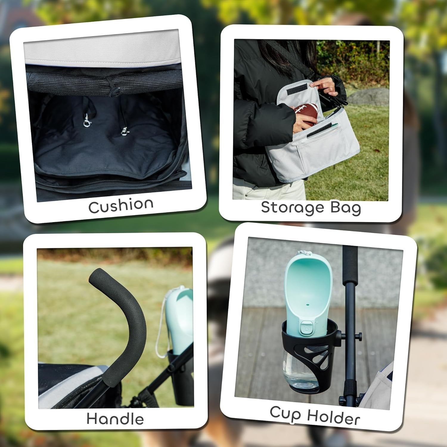 Light Grey Pet Pram for Small Dogs Fold Away Pushchair with Strap