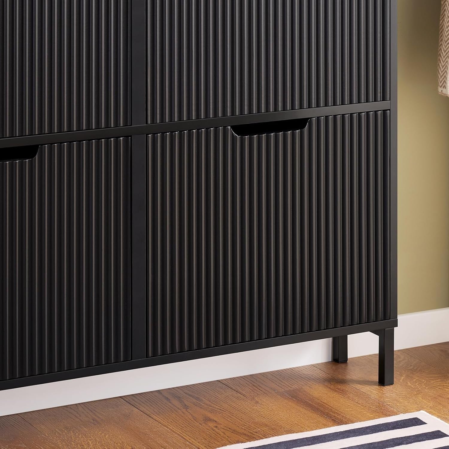 Black Slim Shoe Cabinet 4 Flip Drawers – Wide Hallway Storage Unit 100cm