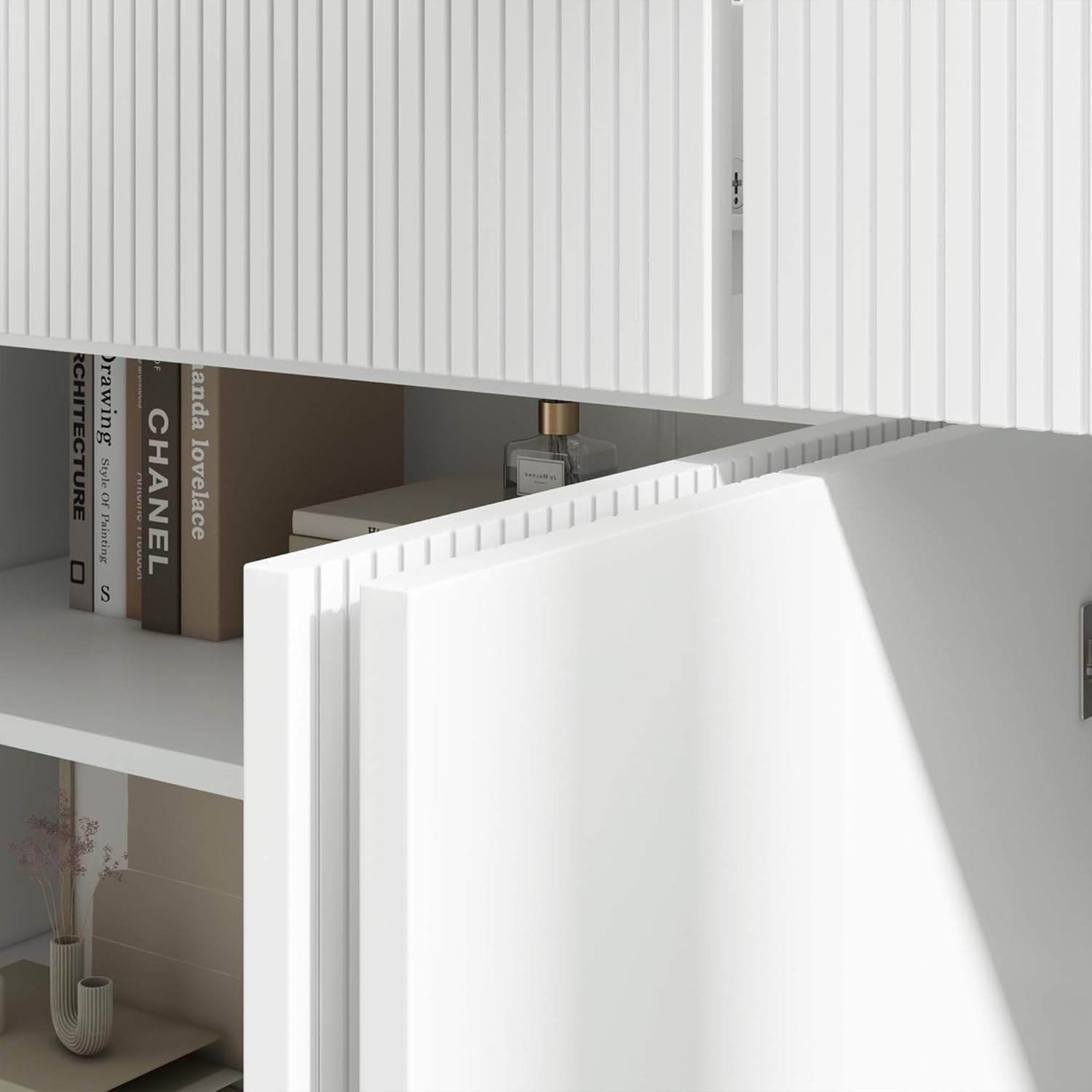 White Sideboard Buffet Storage Cabinet 4 Doors 2 Drawers Modern 160cm