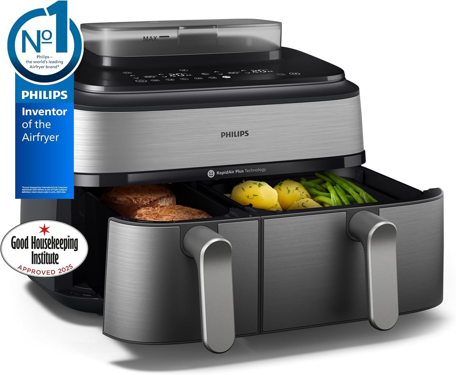 9L Dual Basket Air Fryer with Steam 19-in-1 RapidAir Plus Extra Crisp Easy Clean