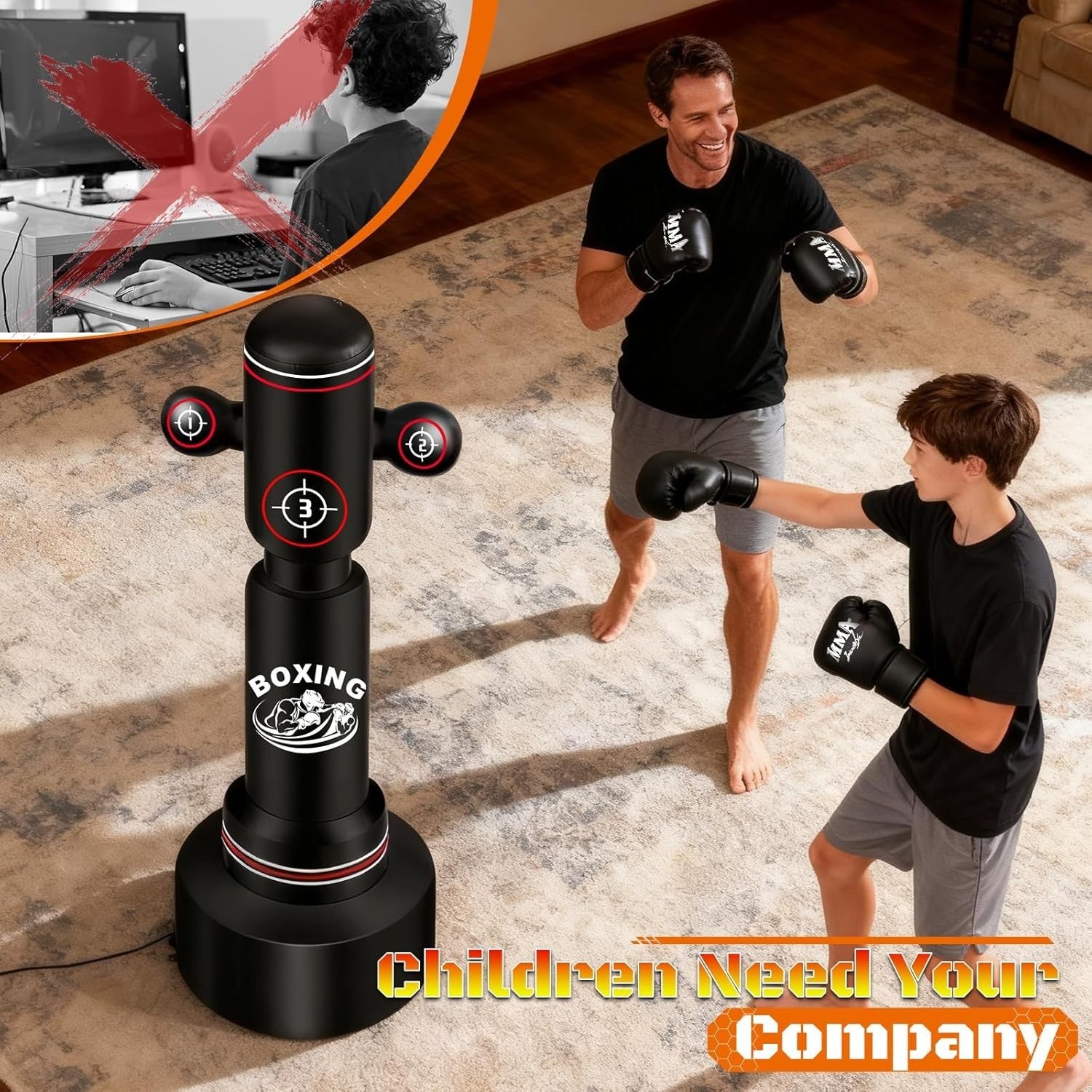 70in Free Standing Punch Bag Kit Adult MMA Boxing Training Set