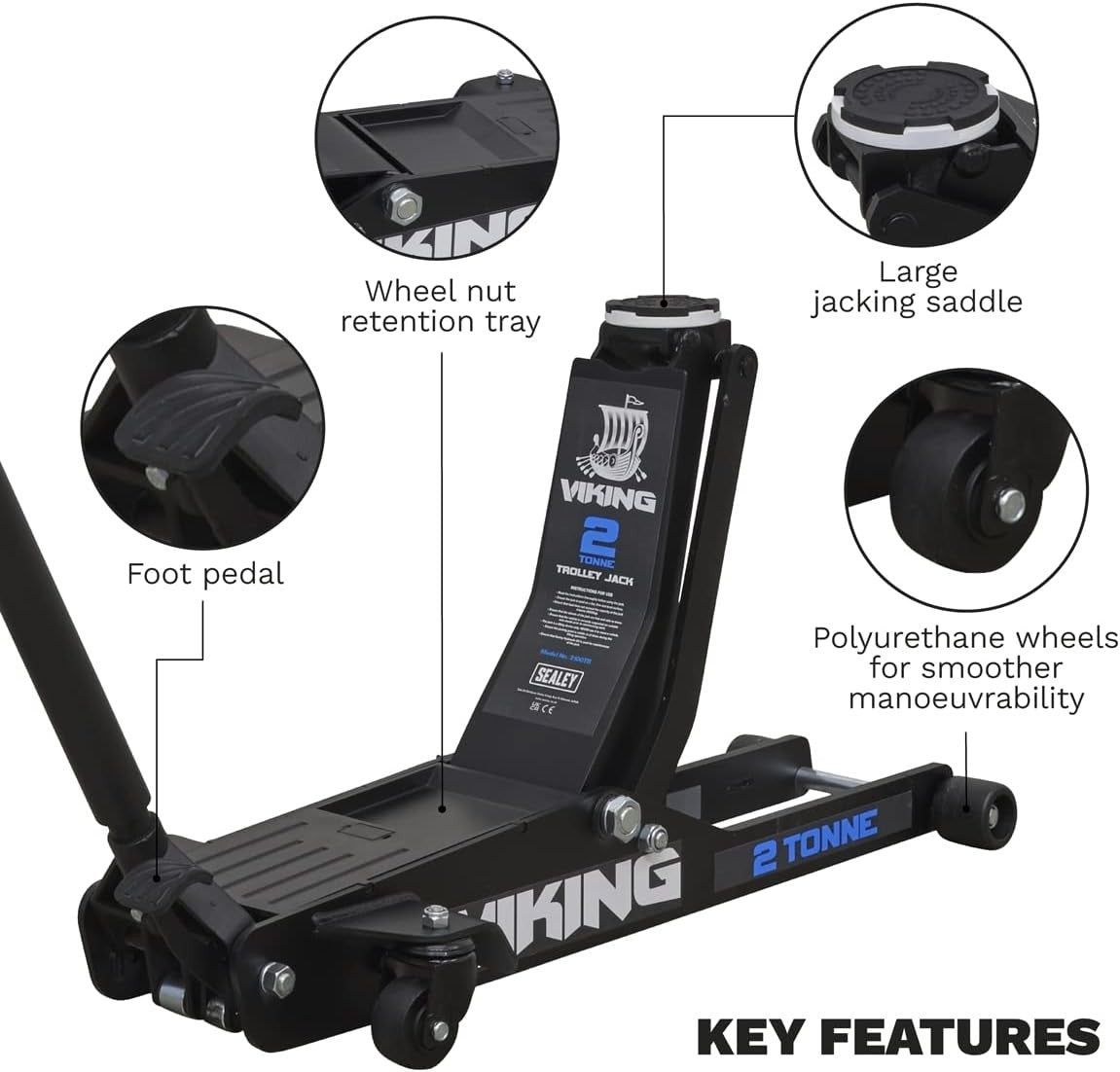 2 Ton Low Profile Long Reach Trolley Jack Rocket Lift 75–530mm Heavy Duty