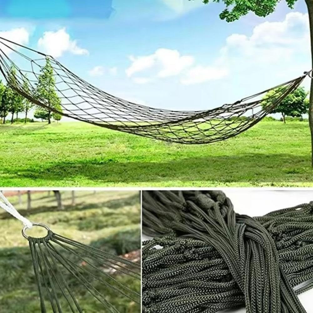 Outdoor Camping Hammock Army Green | Mesh Nylon Rope Swing | 100kg Capacity