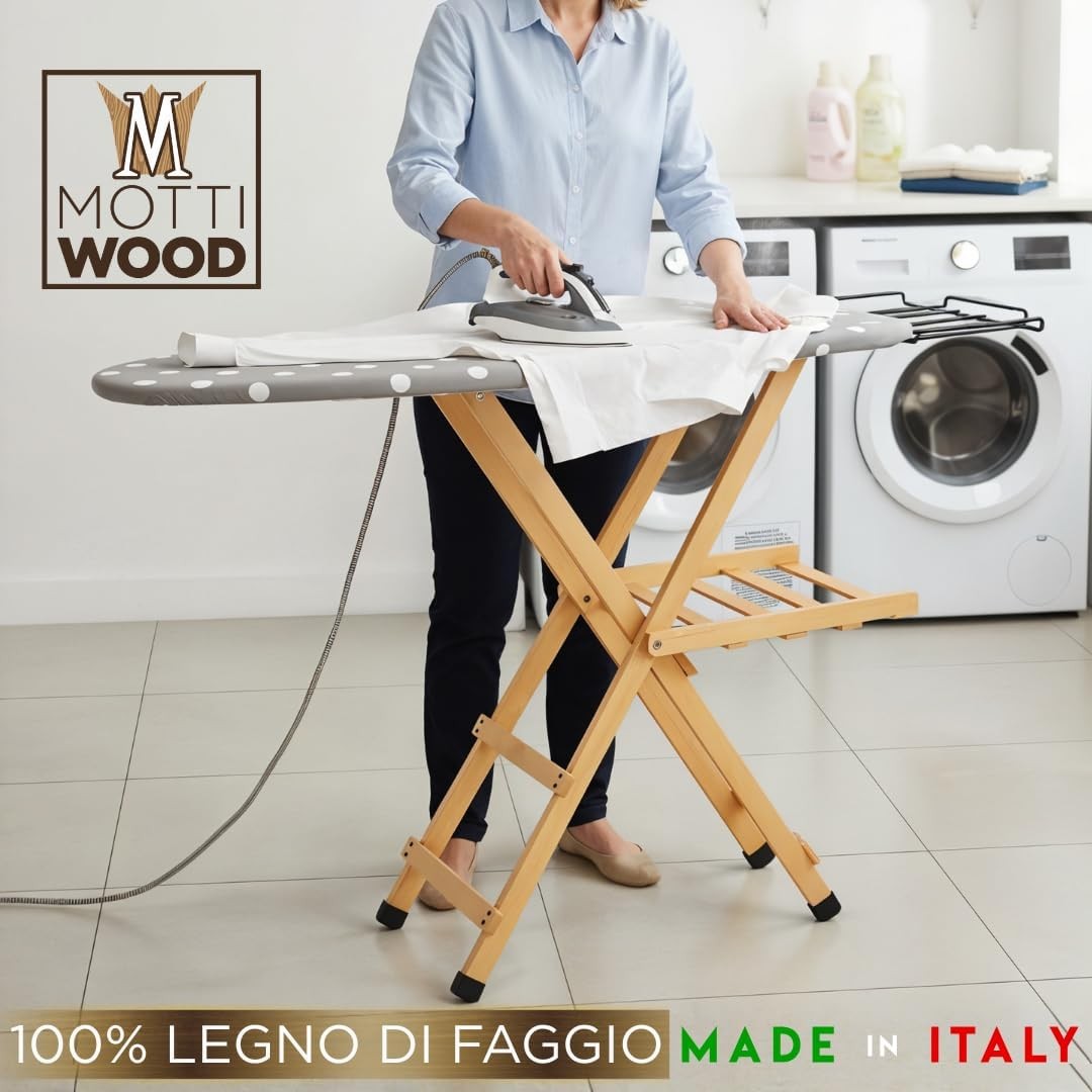 Extra Large Wooden Ironing Board Adjustable Height Foldable Breathable 143cm