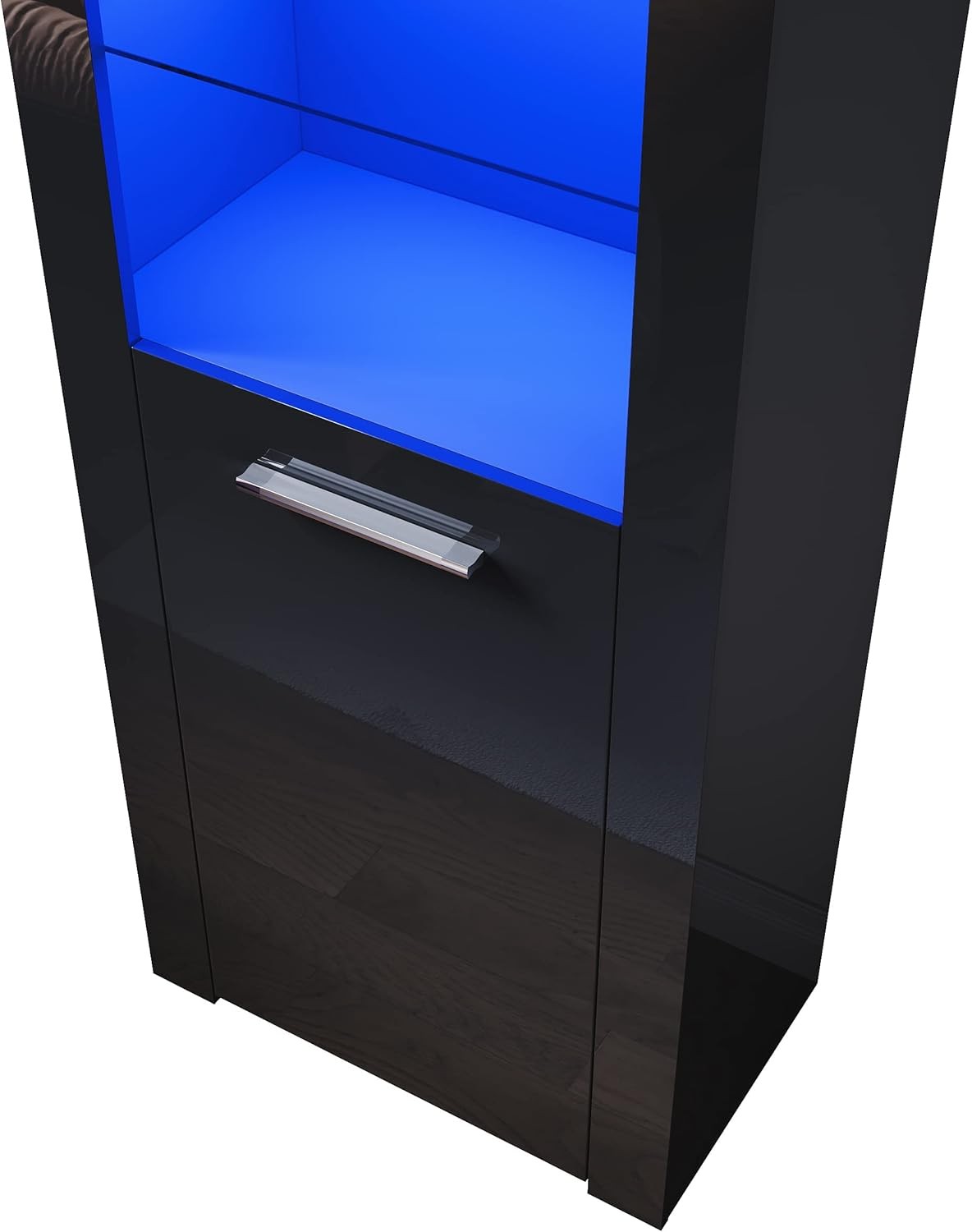 Tall Black Gloss Display Cabinet with LED Lights Modern 5-Tier Storage Unit
