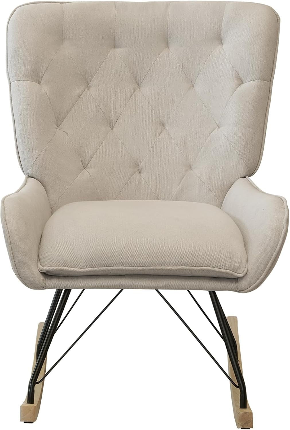 Comfortable Velvet Rocking Chair with Wooden Base for Living Rooms