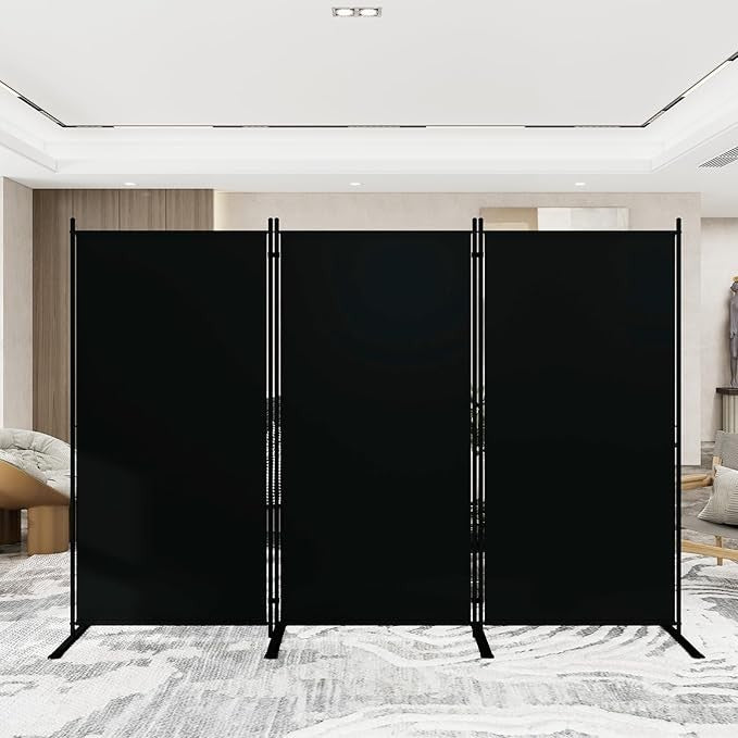 3-Panel Folding Room Divider 6ft Black Privacy Screen Wall for Home Office