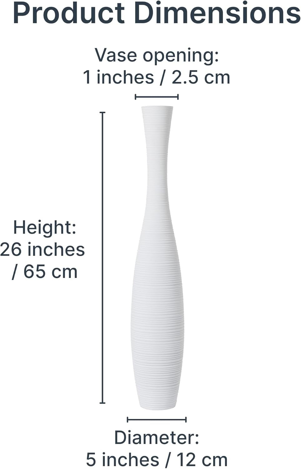 Large White Curved Floor Vase 65cm Tall Wooden Decor for Pampas Grass