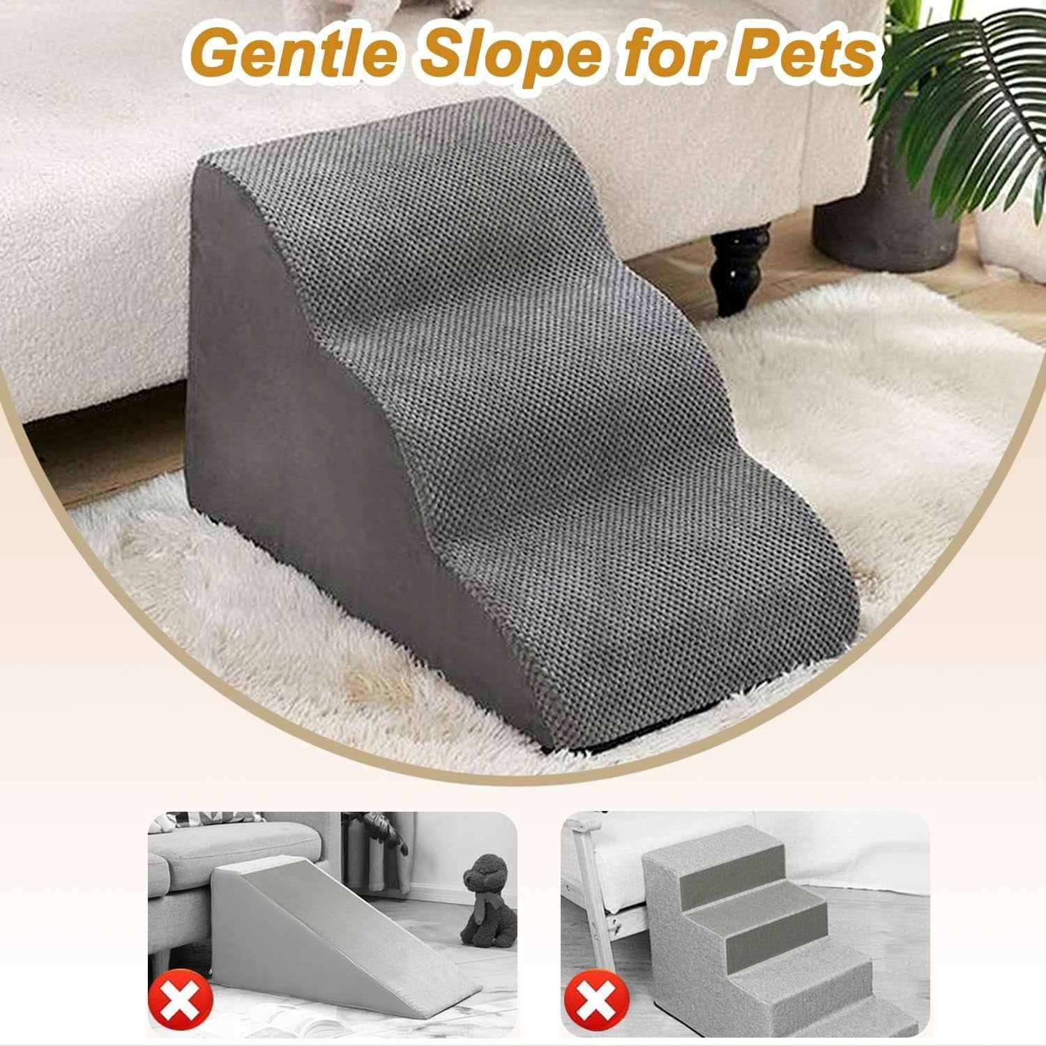3 Step Dog Stairs for Bed Non Slip Pet Ramp 56x40x35cm