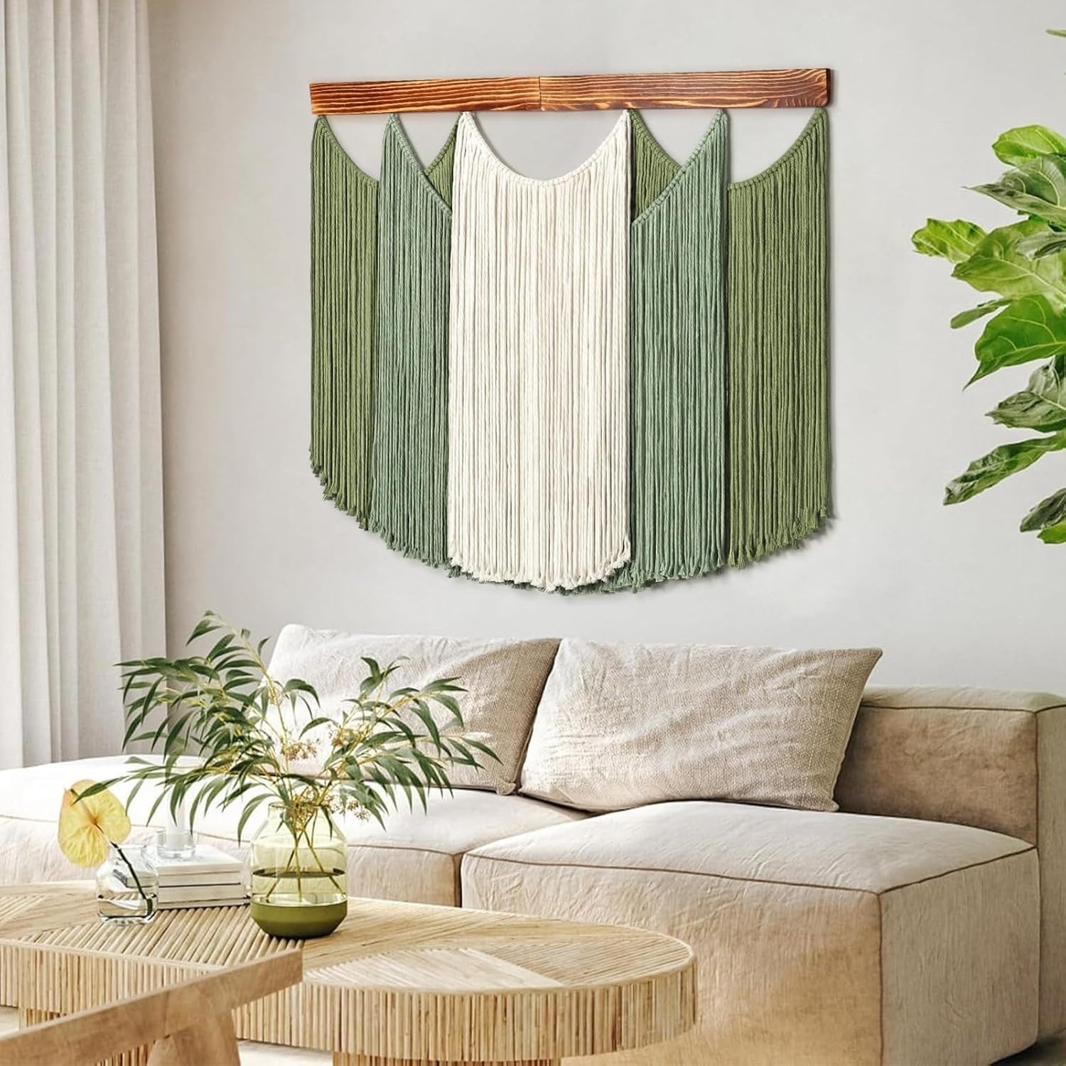 Boho Macrame Wall Hanging Woven Tapestry Ombre Green Decor