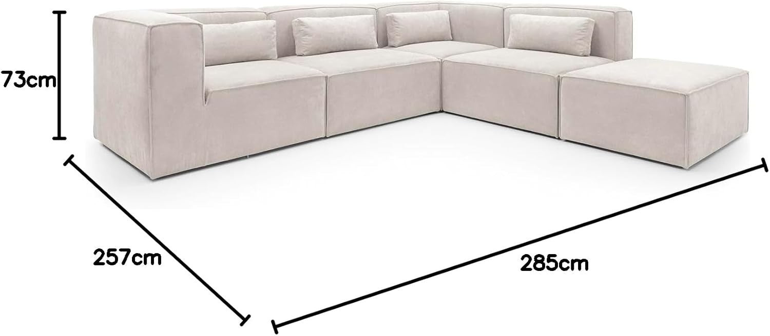 White Cord Chenille L-Shape Large Corner Sofa 5 Seater Modular Doris