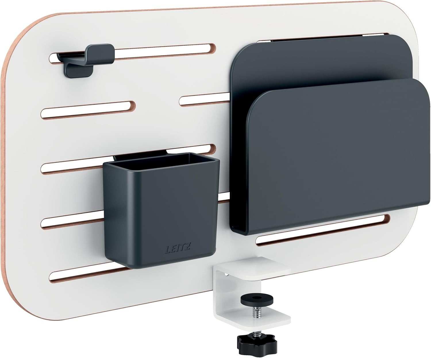 Small Pegboard Desk Organiser with Accessories Clamp Mount White 42x25cm