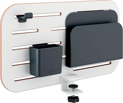 Small Pegboard Desk Organiser with Accessories Clamp Mount White 42x25cm