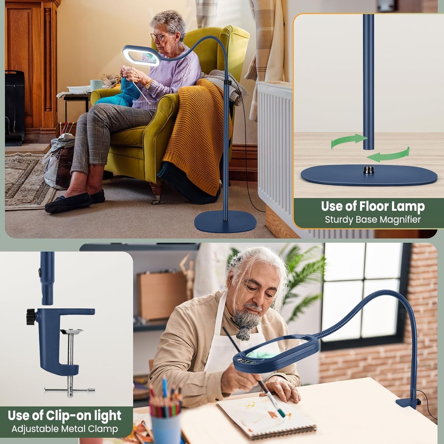 10X LED Magnifying Floor Lamp Hands Rectangular Lens Dimmable Light