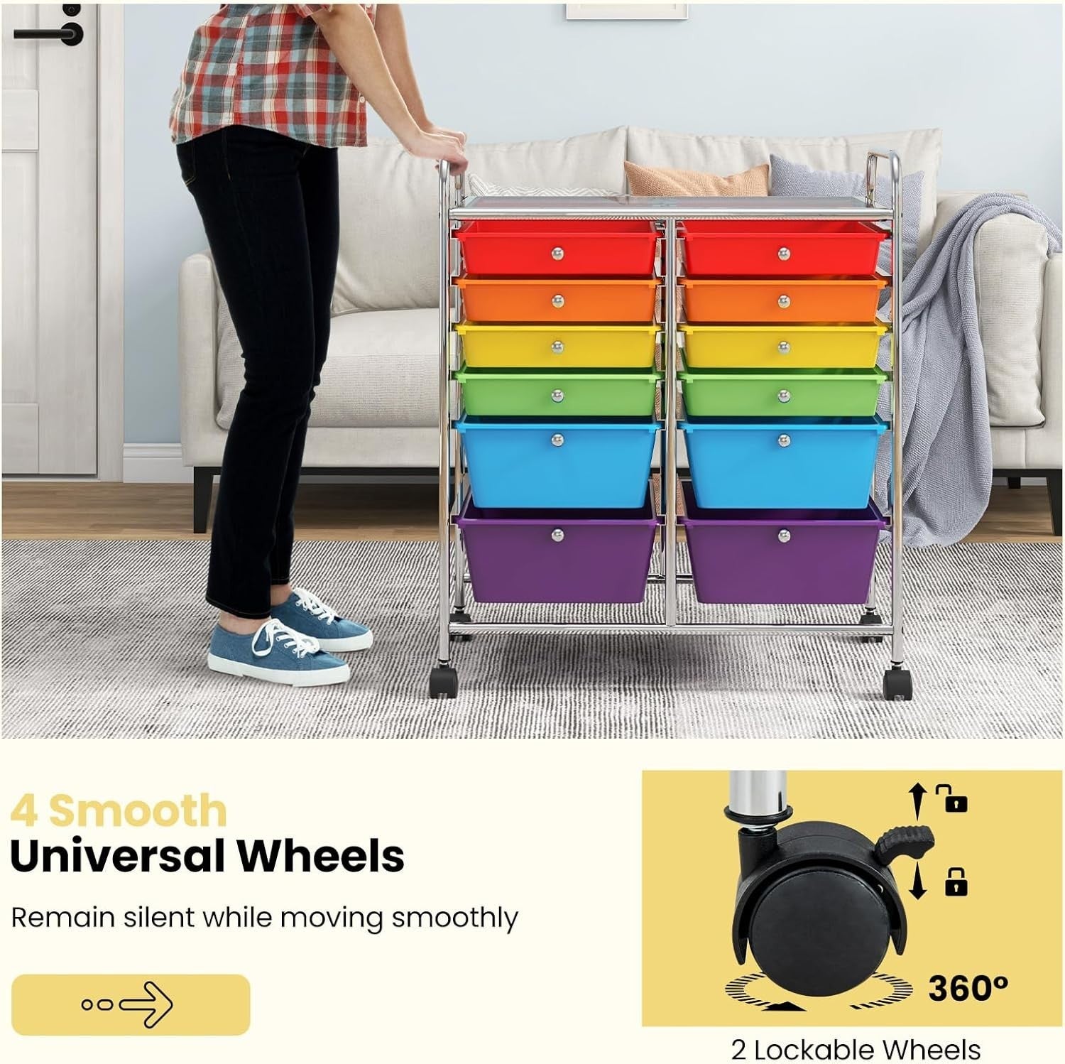 12 Drawer Rainbow Storage Cart Rolling12 Drawer Ra Organizer Trolley with Wheels