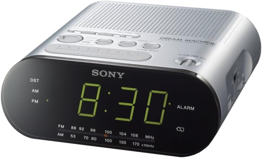 Portable AM/FM Radio with Alarm & Digital Clock, Compact Silver