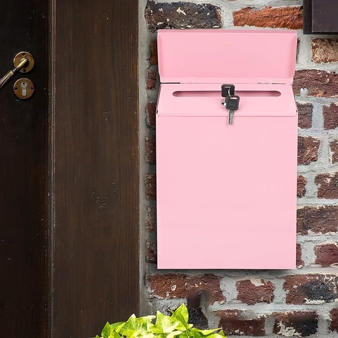 Wall Mounted Locking Suggestion Box Pink – Secure Mail Holder for Home & Office