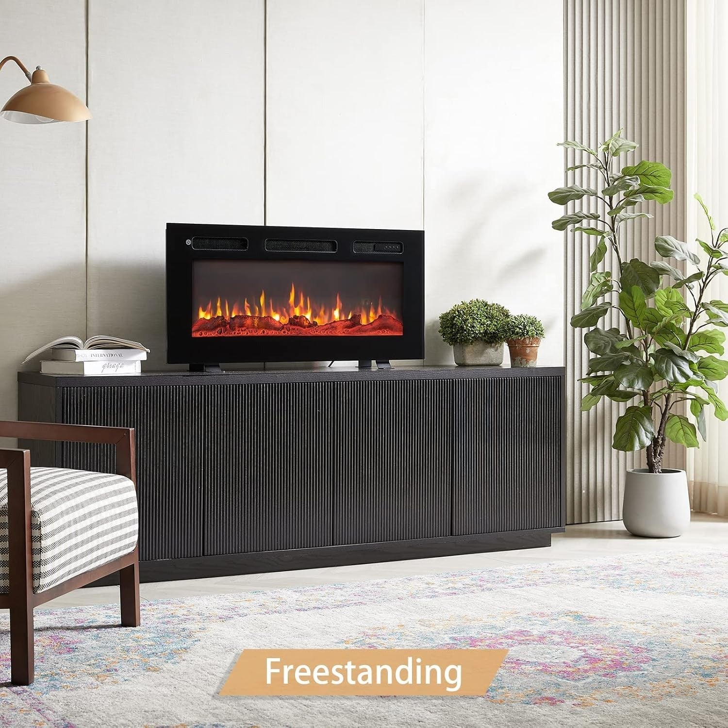 36" Wall Mounted Electric Fireplace with 9-Color Flame, Remote & Dual Heat