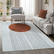 Large Washable Rug 240x330cm Modern Non-Slip Soft Area Carpet Grey Blue Circle