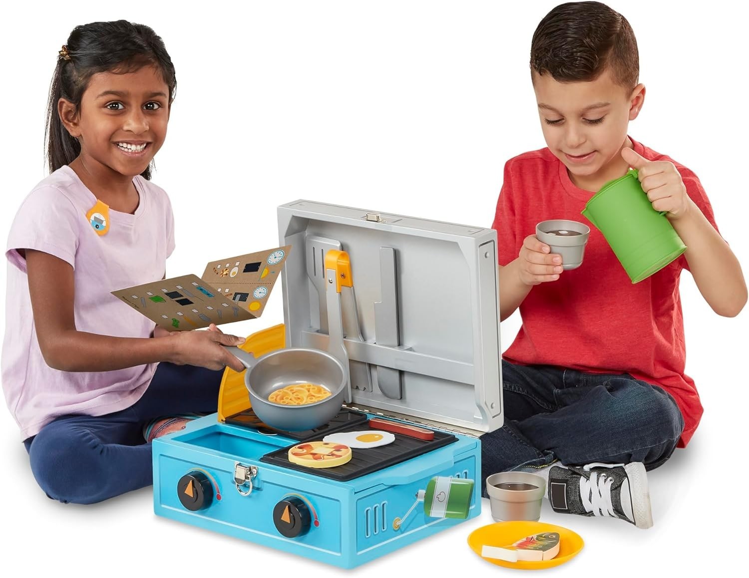 Kids Camping Stove Play Set Wooden Pretend Camp Cooking Toy 24PCS