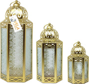 Set of 3 Gold Moroccan Candle Lanterns Home Decor