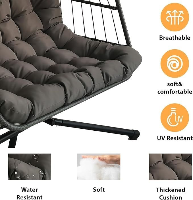 Foldable Double Egg Swing Chair with Stand, Rattan Hammock Seat, 240kg Capacity