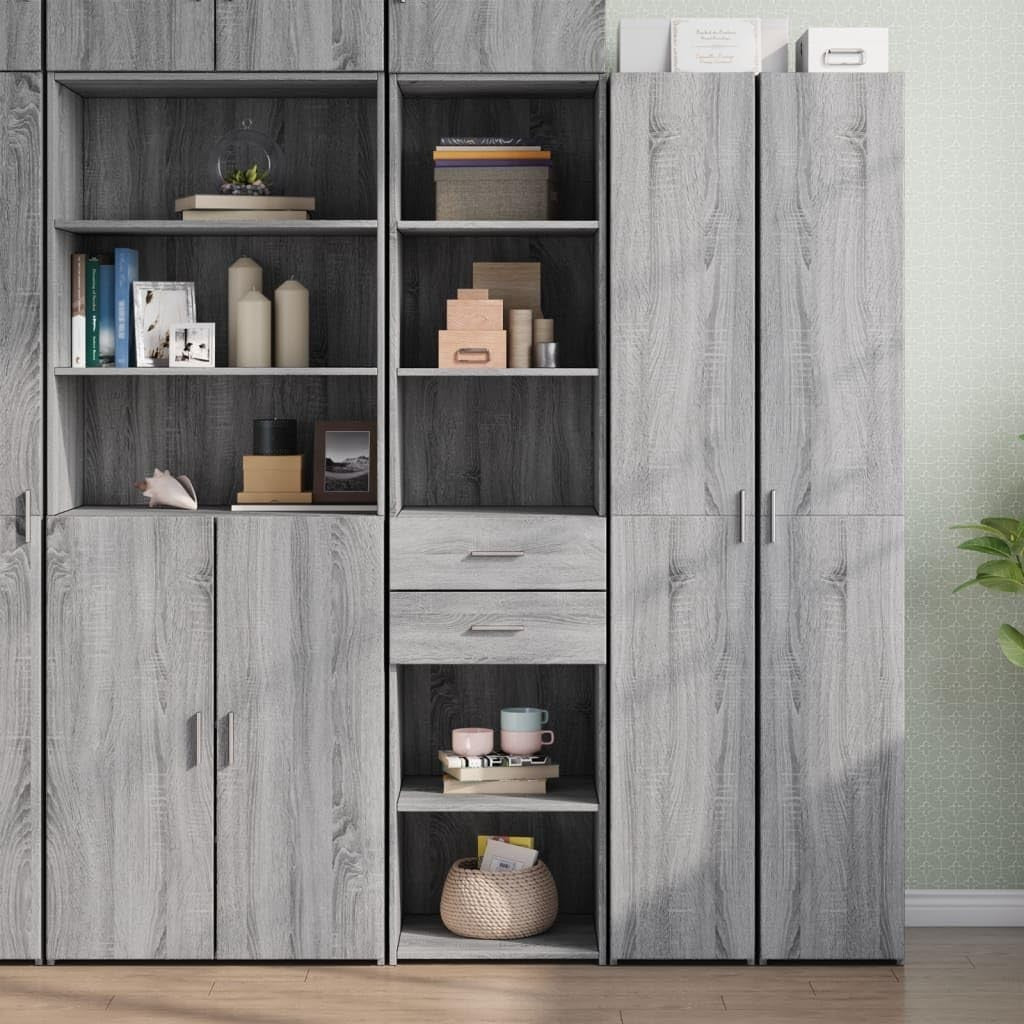Tall Grey Storage Cabinet 45x42.5x185cm – Slim Modern Wardrobe with Drawers