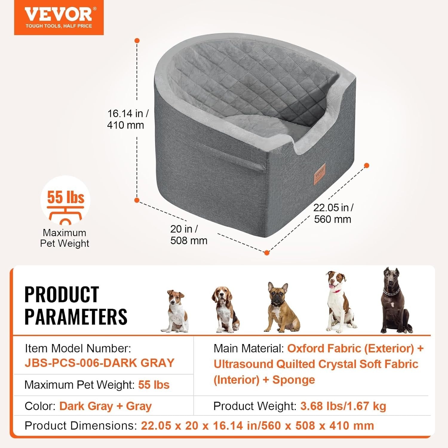 Dog Car Seat Booster Bed Waterproof Travel Seat Safety Leash Up to 55lb