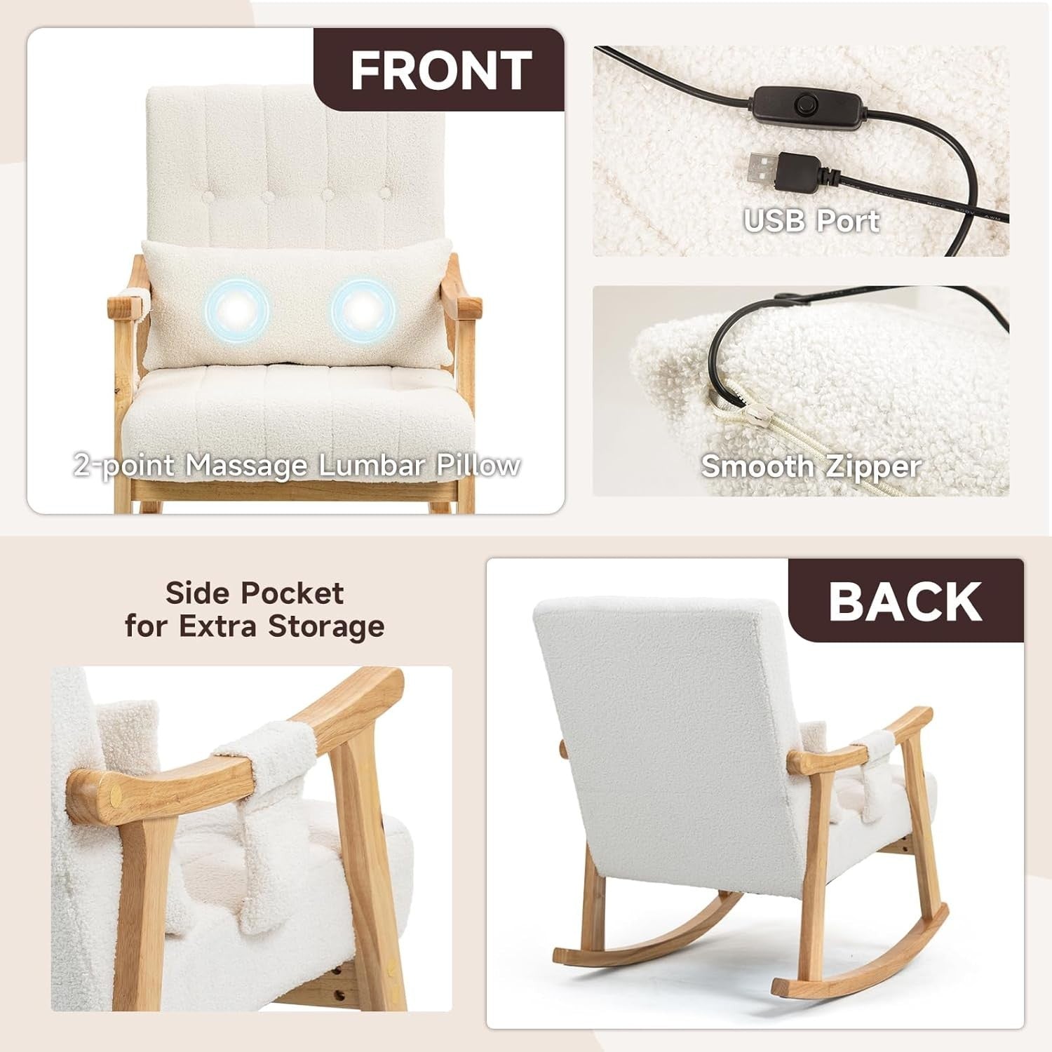 Massage Rocking Chair with Lumbar Support – High Back, Plush & Compact