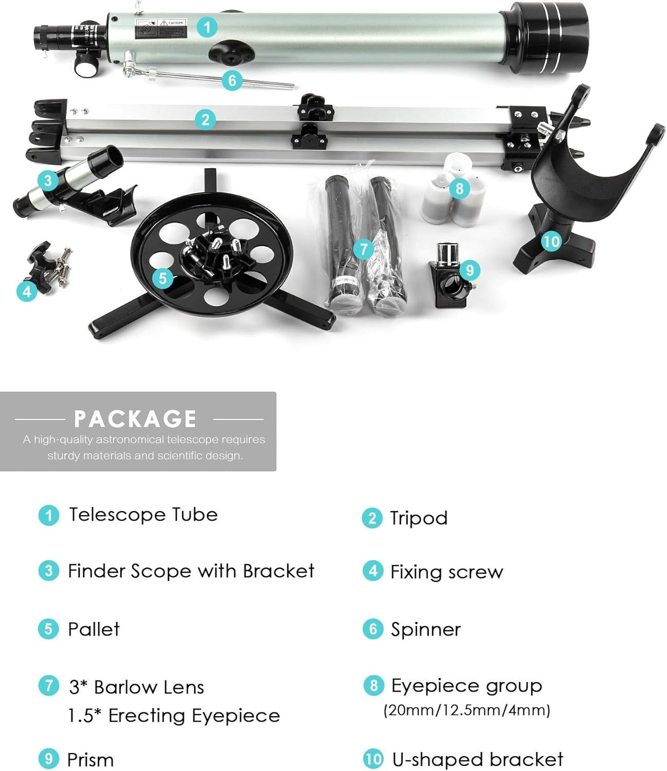 60mm Refractor Telescope for Kids Beginners 525X with Tripod