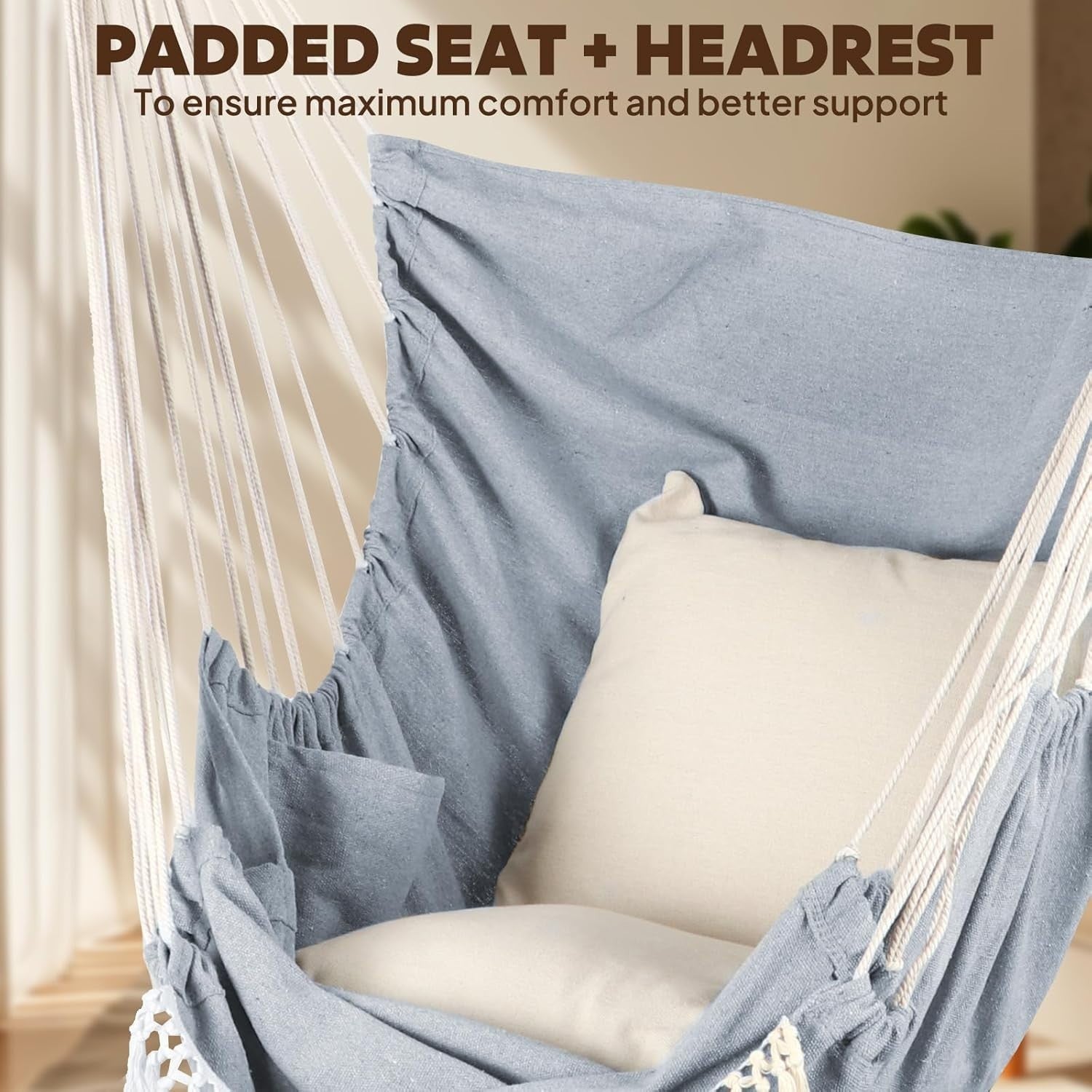 Luxury Hammock Chair with Footrest & 2 Cushions | 550lbs Indoor Outdoor Seat