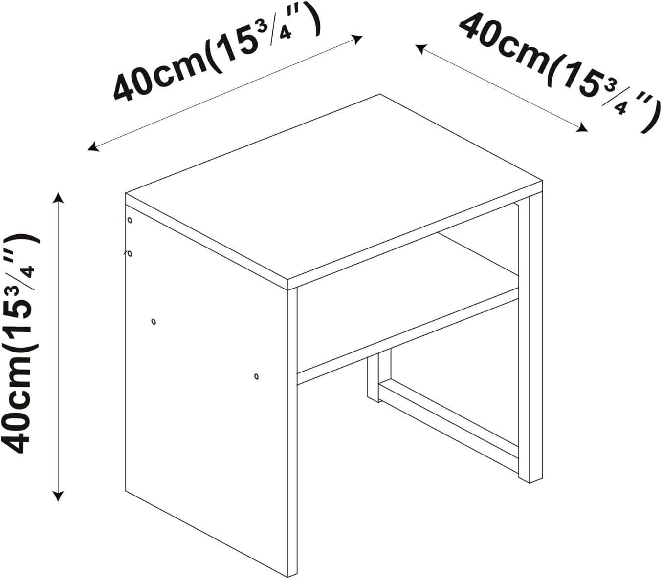 Grey 40cm Wood & Steel Side Table – Bedside or Sofa Table with Open Shelf