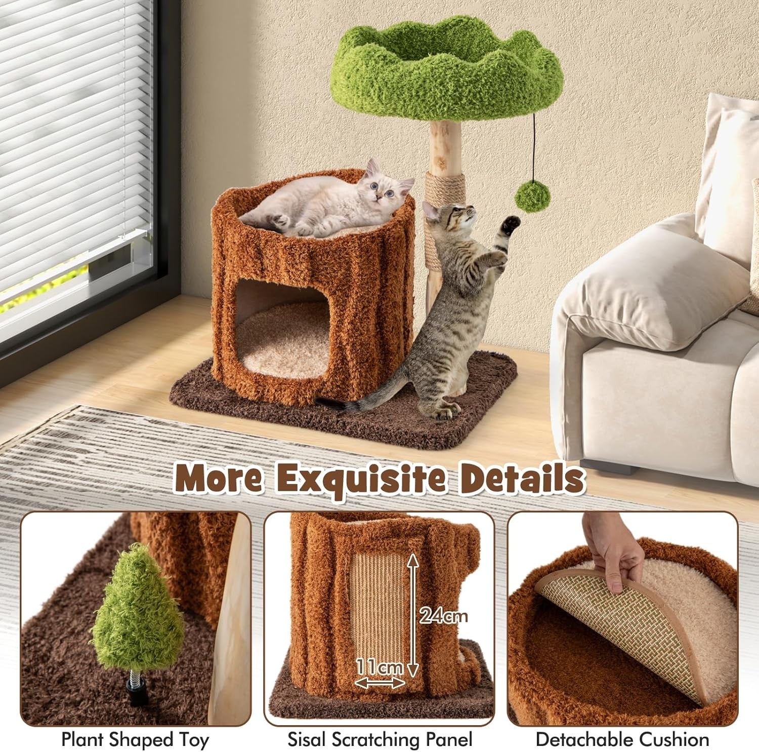 Cat Tree with Condo Scratching Post Hanging Toy Modern Indoor Kitten Tower