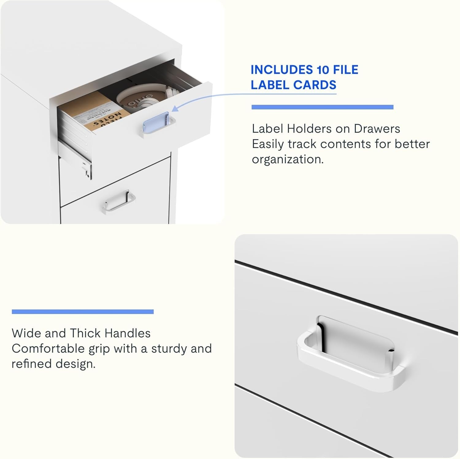 White Mobile Filing Cabinet 3 Drawer A4 Under Desk Printer Stand